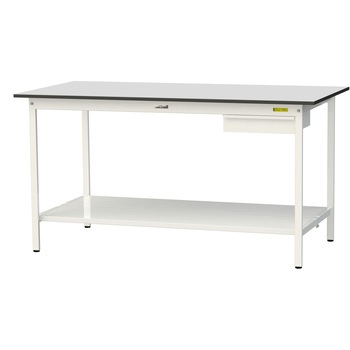 軽量作業台/耐荷重150kg_引き出し付き固定式_全面棚板付き_RoHS2指令対応塩ビシート天板_ワークテーブル150シリーズ 山金工業