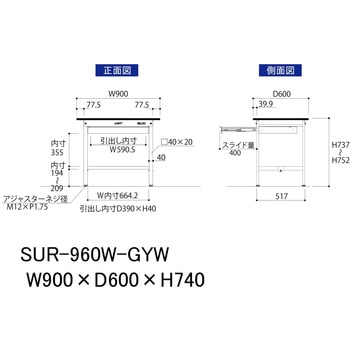 軽量作業台/耐荷重150kg_ワイド引き出し付き固定式_RoHS2指令対応塩ビシート天板_ワークテーブル150シリーズ - 山金工業