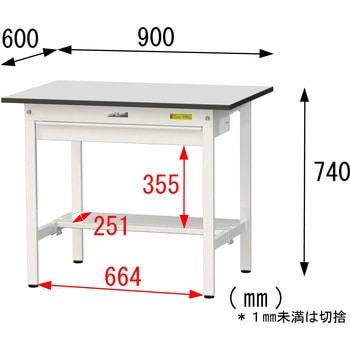 軽量作業台/耐荷重150kg_ワイド引き出し付き固定式_半面棚板付き_RoHS2指令対応塩ビシート天板_ワークテーブル150シリーズ 山金工業