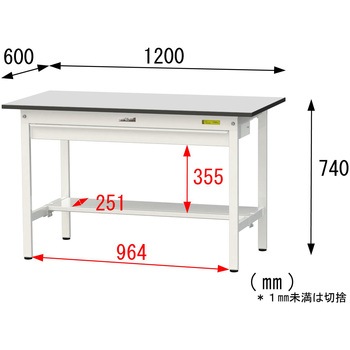 軽量作業台/耐荷重150kg_ワイド引き出し付き固定式_半面棚板付き_RoHS2指令対応塩ビシート天板_ワークテーブル150シリーズ 山金工業
