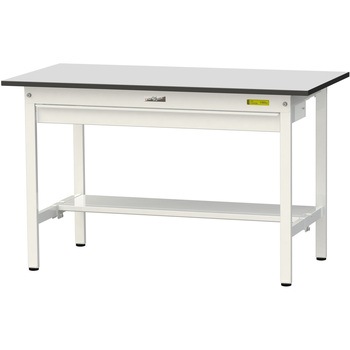 軽量作業台/耐荷重150kg_ワイド引き出し付き固定式_半面棚板付き_RoHS2指令対応塩ビシート天板_ワークテーブル150シリーズ 山金工業