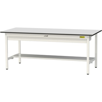 軽量作業台/耐荷重150kg_ワイド引き出し付き固定式_半面棚板付き_RoHS2指令対応塩ビシート天板_ワークテーブル150シリーズ 山金工業