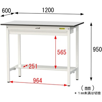 軽量作業台/耐荷重150kg_ワイド引き出し付き固定式_半面棚板付き_RoHS2指令対応塩ビシート天板_ワークテーブル150シリーズ 山金工業