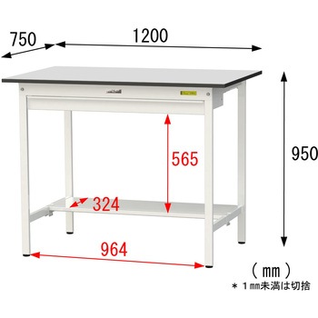 軽量作業台/耐荷重150kg_ワイド引き出し付き固定式_半面棚板付き_RoHS2指令対応塩ビシート天板_ワークテーブル150シリーズ 山金工業