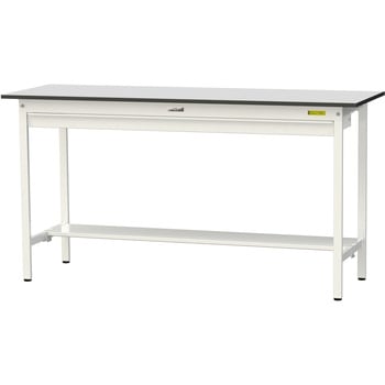 軽量作業台/耐荷重150kg_ワイド引き出し付き固定式_半面棚板付き_RoHS2指令対応塩ビシート天板_ワークテーブル150シリーズ 山金工業