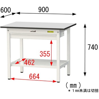 軽量作業台/耐荷重150kg_ワイド引き出し付き固定式_全面棚板付き_RoHS2指令対応塩ビシート天板_ワークテーブル150シリーズ 山金工業