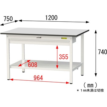 軽量作業台/耐荷重150kg_ワイド引き出し付き固定式_全面棚板付き_RoHS2指令対応塩ビシート天板_ワークテーブル150シリーズ 山金工業