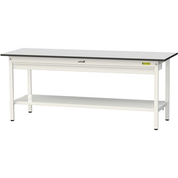 軽量作業台/耐荷重150kg_ワイド引き出し付き固定式_全面棚板付き_RoHS2指令対応塩ビシート天板_ワークテーブル150シリーズ 山金工業