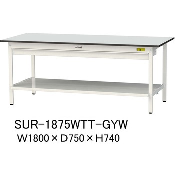 軽量作業台/耐荷重150kg_ワイド引き出し付き固定式_全面棚板付き_RoHS2指令対応塩ビシート天板_ワークテーブル150シリーズ 山金工業