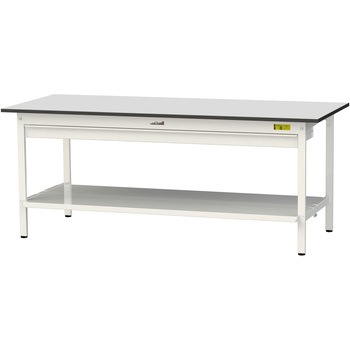 軽量作業台/耐荷重150kg_ワイド引き出し付き固定式_全面棚板付き_RoHS2指令対応塩ビシート天板_ワークテーブル150シリーズ 山金工業