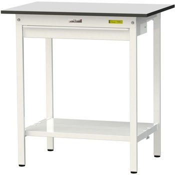 軽量作業台/耐荷重150kg_ワイド引き出し付き固定式_全面棚板付き_RoHS2指令対応塩ビシート天板_ワークテーブル150シリーズ 山金工業
