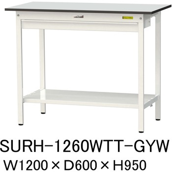 軽量作業台/耐荷重150kg_ワイド引き出し付き固定式_全面棚板付き_RoHS2指令対応塩ビシート天板_ワークテーブル150シリーズ 山金工業