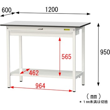 軽量作業台/耐荷重150kg_ワイド引き出し付き固定式_全面棚板付き_RoHS2指令対応塩ビシート天板_ワークテーブル150シリーズ 山金工業