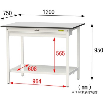 軽量作業台/耐荷重150kg_ワイド引き出し付き固定式_全面棚板付き_RoHS2指令対応塩ビシート天板_ワークテーブル150シリーズ 山金工業