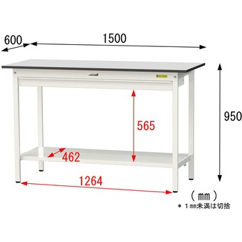 軽量作業台/耐荷重150kg_ワイド引き出し付き固定式_全面棚板付き_RoHS2指令対応塩ビシート天板_ワークテーブル150シリーズ 山金工業