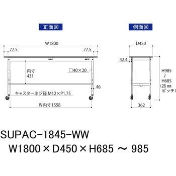 軽量作業台/耐荷重128kg_高さ調整移動式H685～985_ワークテーブル150シリーズ 山金工業