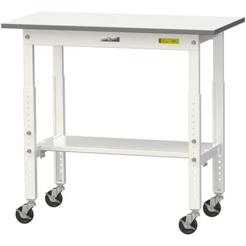 軽量作業台/耐荷重128kg_高さ調整移動式H685～985_半面棚板付_ワークテーブル150シリーズ 山金工業