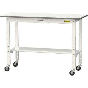 軽量作業台/耐荷重128kg_高さ調整移動式H685～985_半面棚板付_ワークテーブル150シリーズ 山金工業