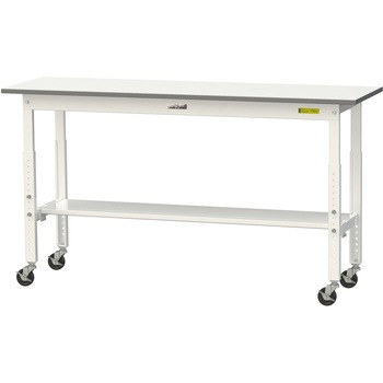 軽量作業台/耐荷重128kg_高さ調整移動式H685～985_半面棚板付_ワークテーブル150シリーズ 山金工業