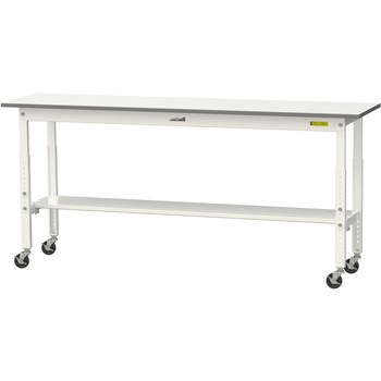 軽量作業台/耐荷重128kg_高さ調整移動式H685～985_半面棚板付_ワークテーブル150シリーズ 山金工業