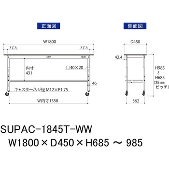軽量作業台/耐荷重128kg_高さ調整移動式H685～985_半面棚板付_ワークテーブル150シリーズ 山金工業