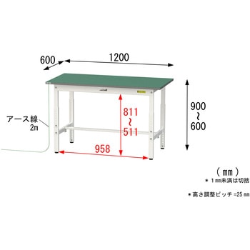 軽量作業台/耐荷重150kg_導電性ゴムマット+アース付き_高さ調整式_ワークテーブル150シリーズ 山金工業