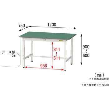 軽量作業台/耐荷重150kg_導電性ゴムマット+アース付き_高さ調整式_ワークテーブル150シリーズ 山金工業
