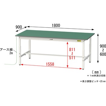 軽量作業台/耐荷重150kg_導電性ゴムマット+アース付き_高さ調整式_ワークテーブル150シリーズ 山金工業