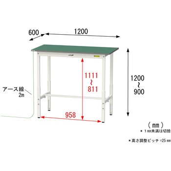 軽量作業台/耐荷重150kg_導電性ゴムマット+アース付き_高さ調整式_ワークテーブル150シリーズ 山金工業