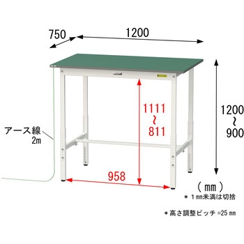 軽量作業台/耐荷重150kg_導電性ゴムマット+アース付き_高さ調整式_ワークテーブル150シリーズ 山金工業