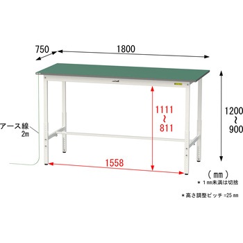 軽量作業台/耐荷重150kg_導電性ゴムマット+アース付き_高さ調整式_ワークテーブル150シリーズ 山金工業
