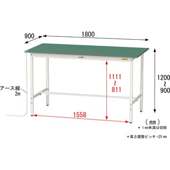 軽量作業台/耐荷重150kg_導電性ゴムマット+アース付き_高さ調整式_ワークテーブル150シリーズ 山金工業