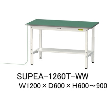 軽量作業台/耐荷重150kg_導電性ゴムマット+アース付き_高さ調整式_半面棚板付き_ワークテーブル150シリーズ 山金工業