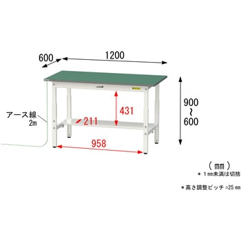 軽量作業台/耐荷重150kg_導電性ゴムマット+アース付き_高さ調整式_半面棚板付き_ワークテーブル150シリーズ 山金工業