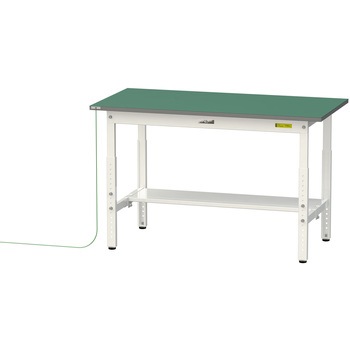 軽量作業台/耐荷重150kg_導電性ゴムマット+アース付き_高さ調整式_半面棚板付き_ワークテーブル150シリーズ 山金工業