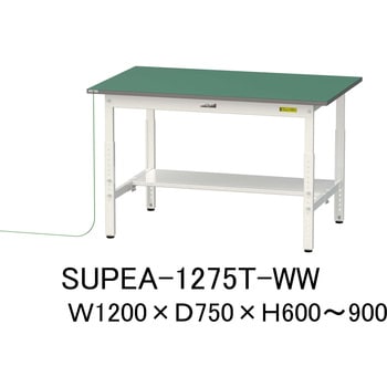 軽量作業台/耐荷重150kg_導電性ゴムマット+アース付き_高さ調整式_半面棚板付き_ワークテーブル150シリーズ 山金工業