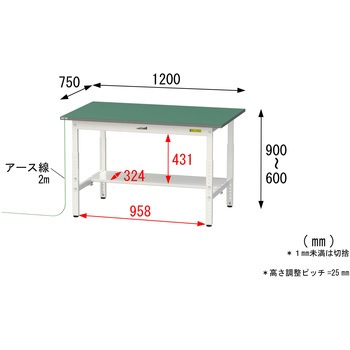 軽量作業台/耐荷重150kg_導電性ゴムマット+アース付き_高さ調整式_半面棚板付き_ワークテーブル150シリーズ 山金工業