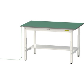 軽量作業台/耐荷重150kg_導電性ゴムマット+アース付き_高さ調整式_半面棚板付き_ワークテーブル150シリーズ 山金工業