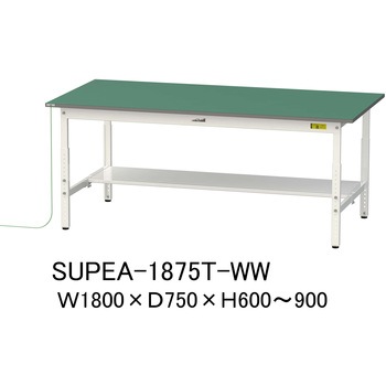 軽量作業台/耐荷重150kg_導電性ゴムマット+アース付き_高さ調整式_半面棚板付き_ワークテーブル150シリーズ 山金工業