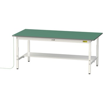 軽量作業台/耐荷重150kg_導電性ゴムマット+アース付き_高さ調整式_半面棚板付き_ワークテーブル150シリーズ 山金工業