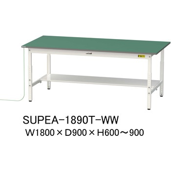 軽量作業台/耐荷重150kg_導電性ゴムマット+アース付き_高さ調整式_半面棚板付き_ワークテーブル150シリーズ 山金工業