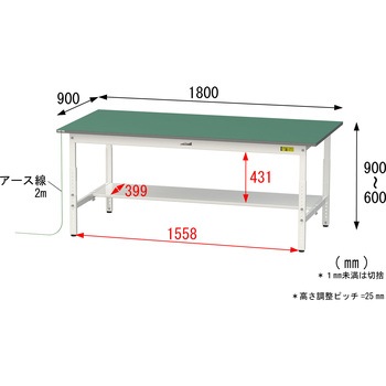 軽量作業台/耐荷重150kg_導電性ゴムマット+アース付き_高さ調整式_半面棚板付き_ワークテーブル150シリーズ 山金工業