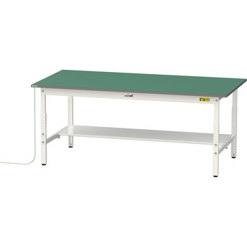 軽量作業台/耐荷重150kg_導電性ゴムマット+アース付き_高さ調整式_半面棚板付き_ワークテーブル150シリーズ 山金工業