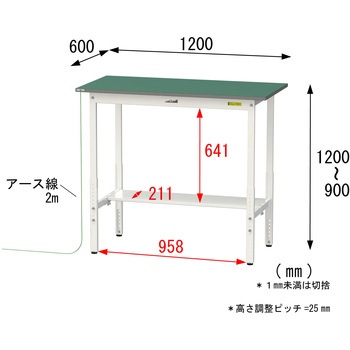 軽量作業台/耐荷重150kg_導電性ゴムマット+アース付き_高さ調整式_半面棚板付き_ワークテーブル150シリーズ 山金工業