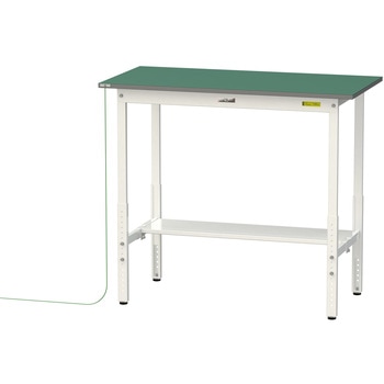 軽量作業台/耐荷重150kg_導電性ゴムマット+アース付き_高さ調整式_半面棚板付き_ワークテーブル150シリーズ 山金工業