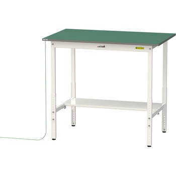 軽量作業台/耐荷重150kg_導電性ゴムマット+アース付き_高さ調整式_半面棚板付き_ワークテーブル150シリーズ 山金工業
