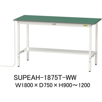 軽量作業台/耐荷重150kg_導電性ゴムマット+アース付き_高さ調整式_半面棚板付き_ワークテーブル150シリーズ 山金工業