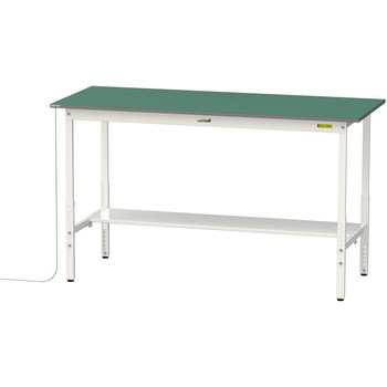 軽量作業台/耐荷重150kg_導電性ゴムマット+アース付き_高さ調整式_半面棚板付き_ワークテーブル150シリーズ 山金工業