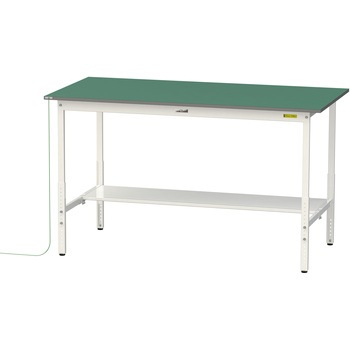 軽量作業台/耐荷重150kg_導電性ゴムマット+アース付き_高さ調整式_半面棚板付き_ワークテーブル150シリーズ 山金工業