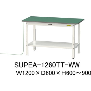 軽量作業台/耐荷重150kg_導電性ゴムマット+アース付き_高さ調整式_全面棚板付き_ワークテーブル150シリーズ 山金工業